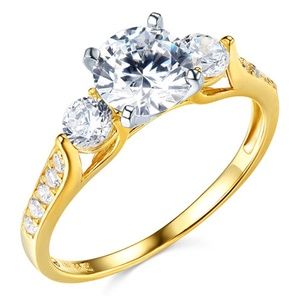 14K 3-Stone Trellis Round-Cut CZ Engagement Ring